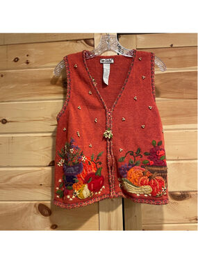 Vintage Women's Fall Embroidered Vest M